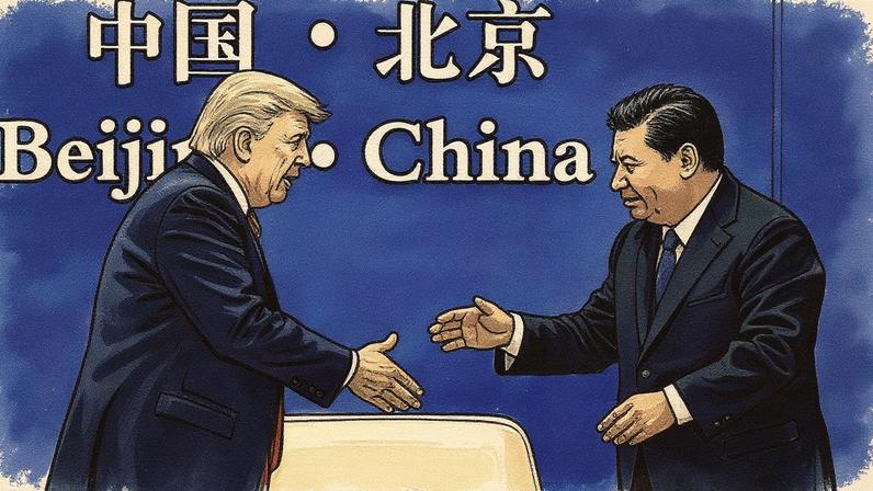 Xi Jinping e Donald Trump durante uma reunião em 2017. Um novo encontro dos adversários comerciais deve ocorrer na Coreia do Sul, em novembro de 2025. Foto: Nicolas ASFOURI / AFP
