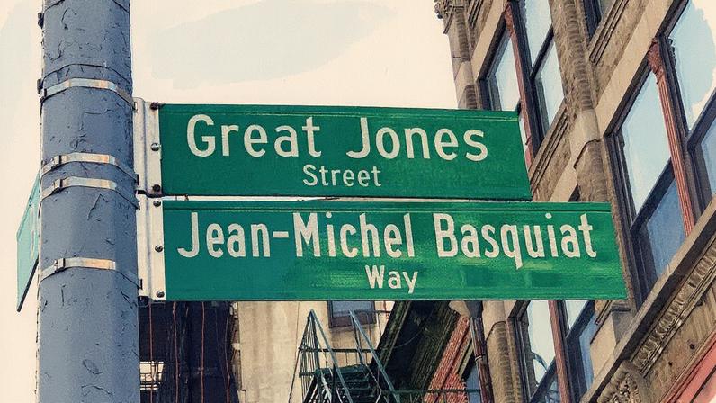 The new Jean-Michel Basquiat Way sign on Great Jones Street and Bowery © Benjamin Sutton