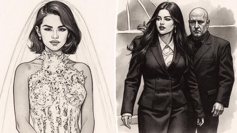Design house Ralph Lauren revealed Selena Gomez’s wedding rehearsal dinner look was a blazer dress. She’s seen here in a separate wedding look. Photo by Samm Blake
