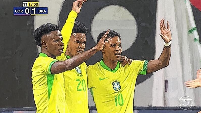 Aos 12 min do 1º tempo - gol de dentro da área de Estêvão do Brasil contra a Coreia do Sul