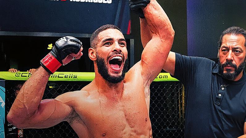 Gabriel Bonfim comemora a vitória no UFC Vegas 102. (Foto por Jeff Bottari/Zuffa LLC)