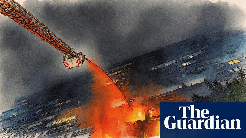 Firefighters work to extinguish fires in a block of flats in Kyiv after the Russian attack.