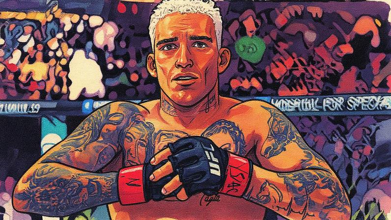 Charles Oliveira se prepara no Octógono antes da luta com Michael Chandler no UFC 309, em novembro de 2024. (Chris Unger/Zuffa LLC)