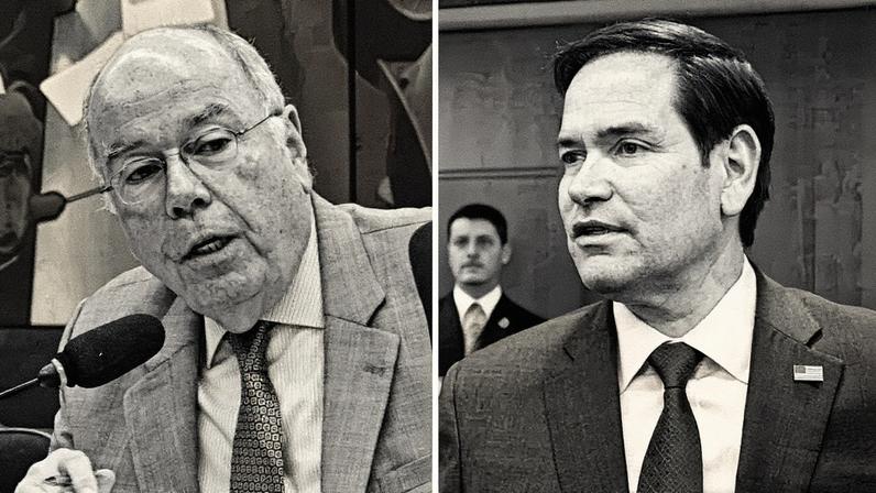 Após telefonema, Mauro Vieira irá aos EUA conversar pessoalmente com Marco Rubio sobre o tarifaço. Fotos: Leticia Clemente/MRE e U.S. Embassy Jerusalem/Wikimedia Commons