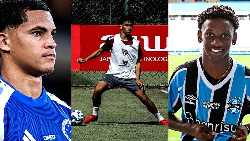 Kauã Prates, Angelo Candido e Gabriel Mec (Foto: Divulgação/Cruzeiro/São Paulo/Grêmio)