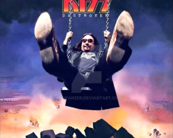 O guitarrista reproduzindo a capa do disco 'Destroyer'