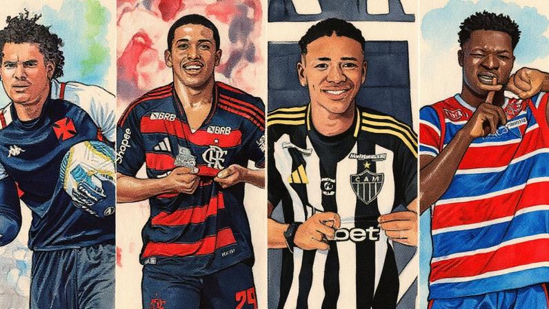 Phillipe Gabriel, Joshua, Gabriel Veneno e Michael Fashanu (Foto: Vasco/Flamengo/Atlético-MG/Fortaleza)