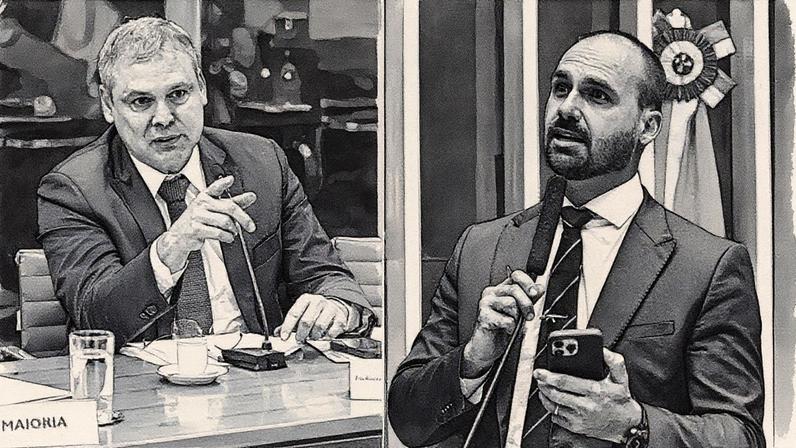 O deputado Lindbergh Farias (PT-RJ) acionou a Câmara para tentar reverter o arquivamento do processo contra Eduardo Bolsonaro (PL-SP). Fotos: Marina Ramos / Câmara dos Deputados e Zeca Ribeiro/Câmara dos Deputados