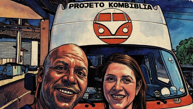 Há seis anos, Roberta e Eliel Marins viajam pelo Brasil com o Projeto Kombíblia, uma iniciativa que combina fé e assistência social - Foto: Projeto Kombiblia