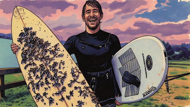 Alvaro Bon found a surfboard that had been lost off the coast of Tasmania in May 2024, and washed up on a beach in Raglan, New Zealand this month.