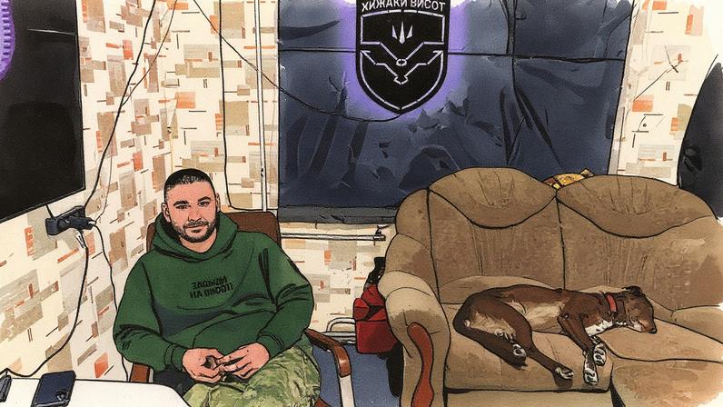 Un vehículo militar ucranio dotado de protección antidrones, camino de la localidad de Dobropilia, cerca del frente este.