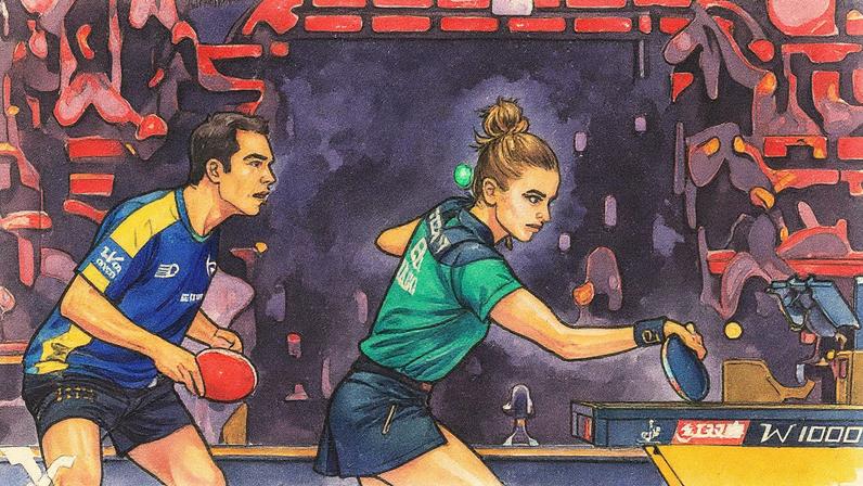 Bruna Takahashi e Hugo Calderano em uma das vitórias no China Smash (Foto: Divulgação/WTT)