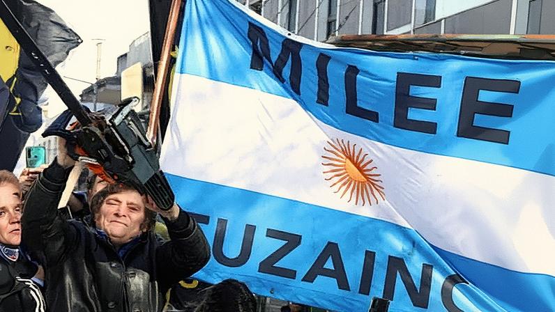 Javier Milei’s austerity plan has involved cutting federal spending, freezing wages and pensions, halting public works and slashing subsidies. Photograph: Cristina Sille/Reuters