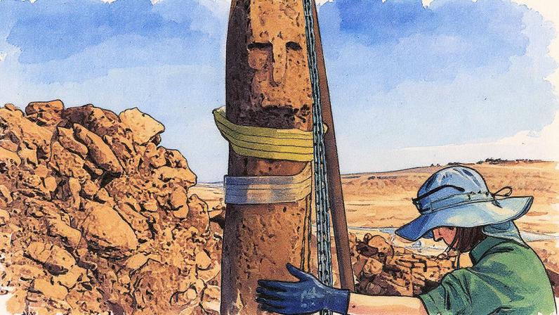 An archaelogist handles the potentially game-changing T-shaped pillar. Photo: Turkish Culture Ministry