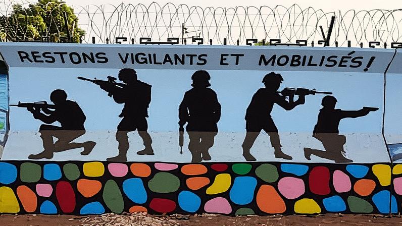 A mural showing soldiers in Ouagadougou, the capital of Burkina Faso.