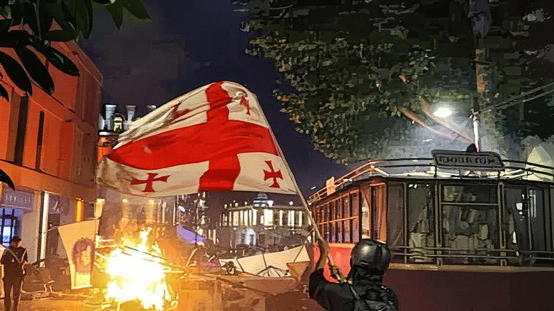 After the local elections on Saturday, supporters of opposition parties clashed with riot police in Tbilisi. Photograph: David Mdzinarishvili/EPA