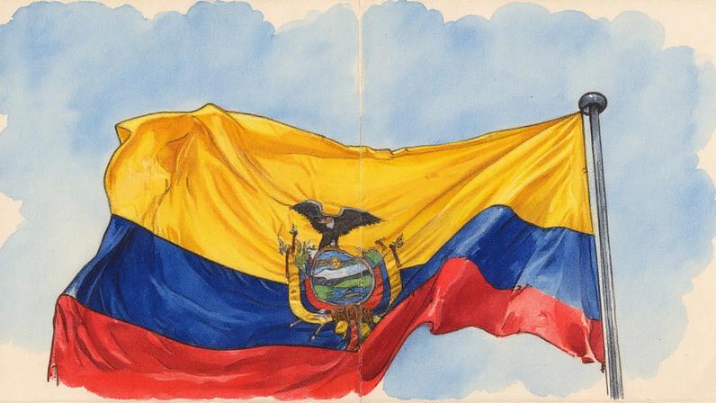 An Ecuadorean flag flies in Quito on 14 April 2025. Photograph: Luis Acosta/AFP via Getty Images