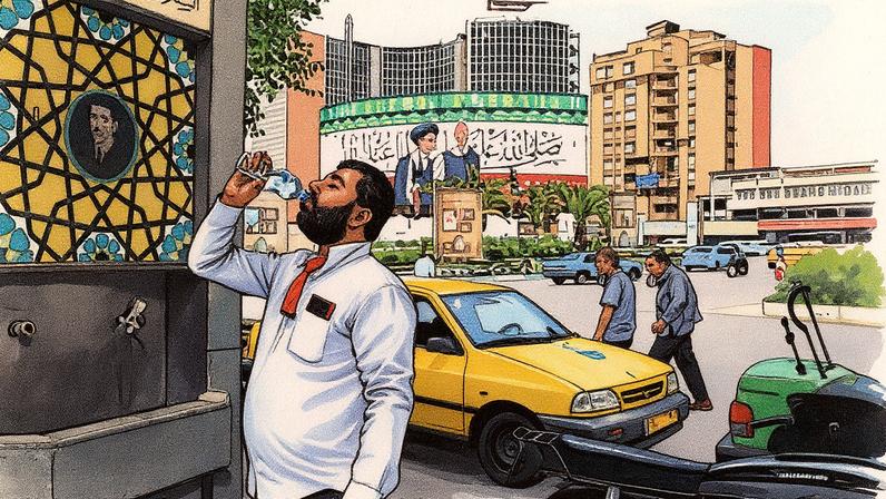 A man drinking from a public water fountain in Tehran in July, when temperatures reached 40C. Photograph: Abedin Taherkenreh/EPA