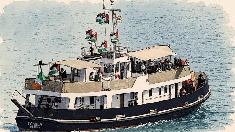 A boat carrying Swedish climate activist Greta Thunberg and activists, part of the civilian flotilla aiming at breaking the Israeli blockade of the Gaza Strip. Photograph: Lluís Gené/AFP/Getty Images