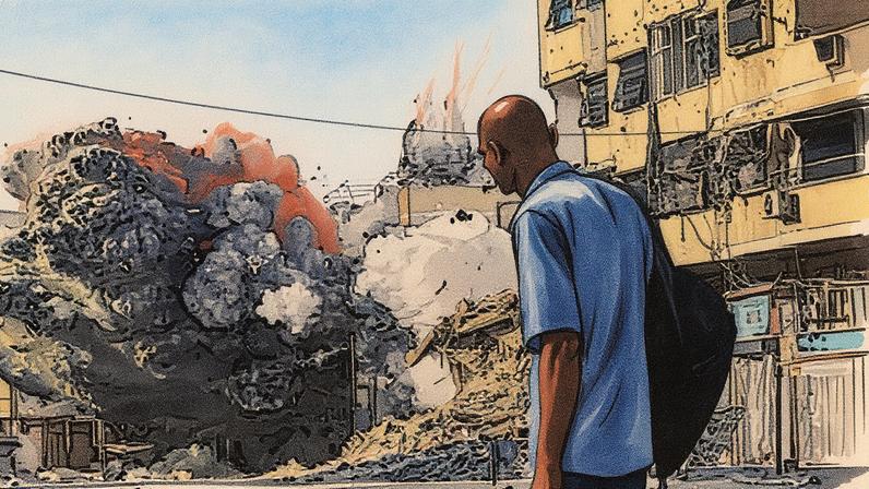 Smoke rises at the Al Harazin building following an air strike during an Israeli military operation in Gaza City.