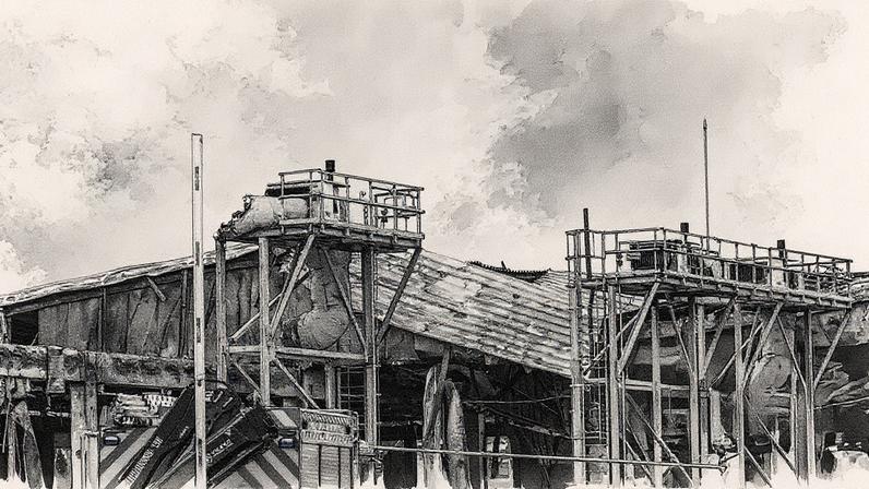 Smoke from a warehouse that caught fire after a Russian attack on Kyiv, Ukraine.