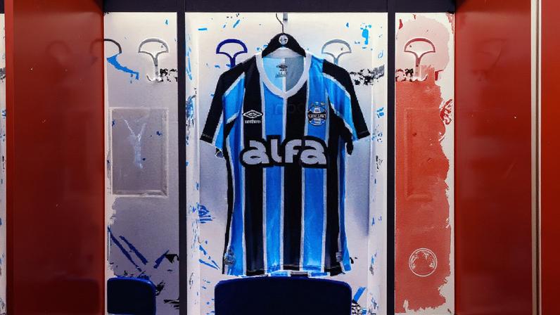 Arte com fotos de Grêmio e Internacional com patrocínio da Alfa (Arte: Lance!)