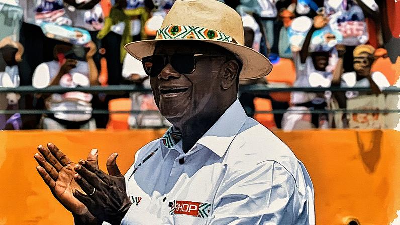 Alassane Ouattara arrives at a campaign rally at the Félix Houphouët-Boigny Stadium in Abidjan on Saturday. Photograph: Diomande Ble Blonde/AP