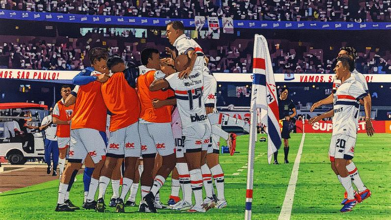 Elenco do São Paulo em jogo no MorumBis pelo Brasileirão. (Foto: Paulo Pinto / São Paulo FC)