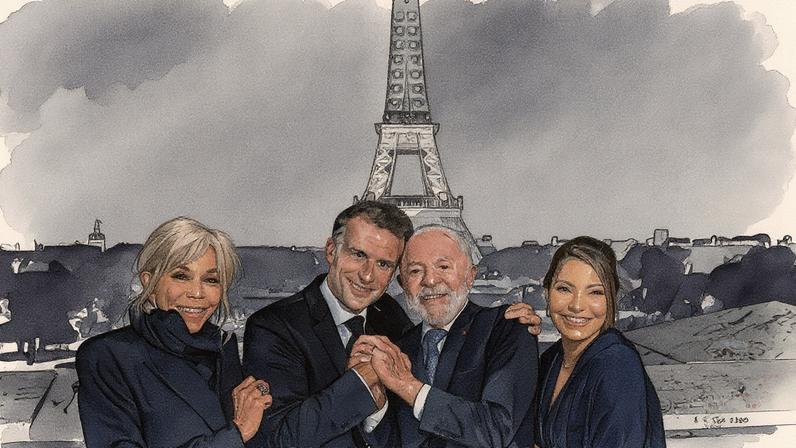 Nove fatos sobre o crescimento do poder de Janja. Paris, 05/06/2025 Presidente da República, Luiz Inácio Lula da Silva ao lado do presidente da França, Emanuel Macron, acompanhado das primeiras-damas Brigitte Macron e Janja Lula da Silva, durante visita na Torre Eiffel iluminada com as cores do Brasil. (Foto: Ricardo Stuckert / Presidência da República)