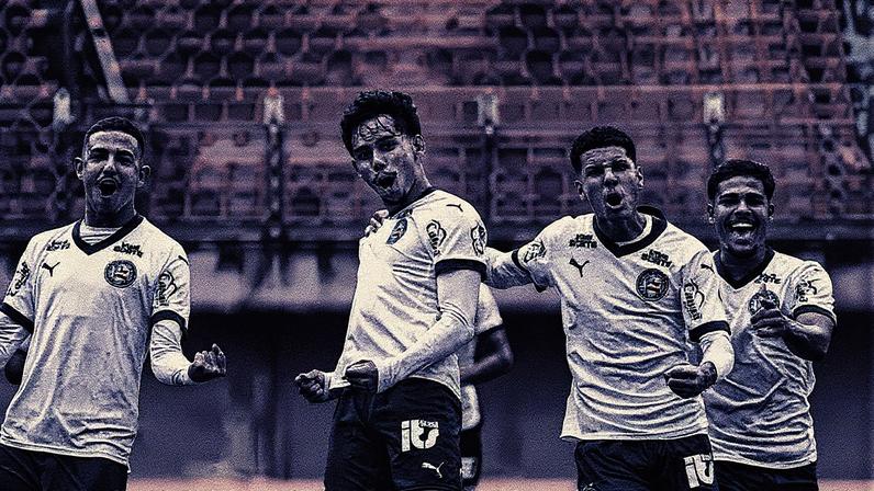Jogadores do Bahia comemoram gol na final do Baiano Sub-20 (Foto: Rafael Rodrigues / EC Bahia)