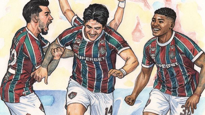 Acosta, Cano e Hércules comemoram gol do Fluminense (Foto: MARCELO GONÇALVES / FLUMINENSE F.C.)