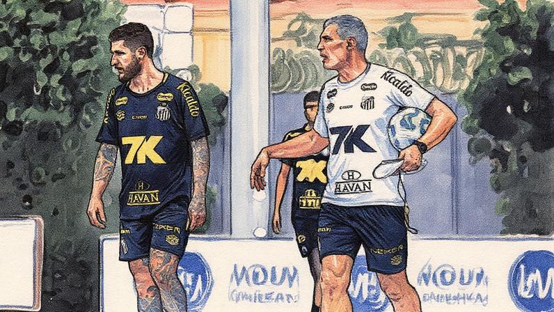 Vojvoda acertou os últimos detalhes no time antes da viagem para Fortaleza (Foto: Raul Baretta/ Santos FC)