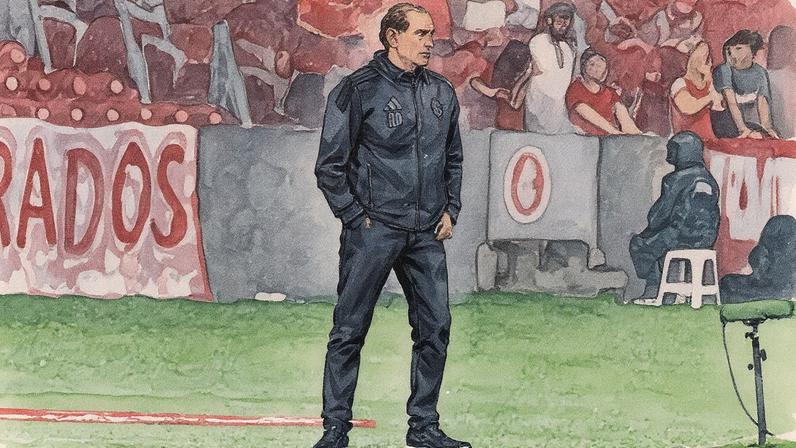 Ramón Díaz, técnico do Internacional, em meio à chuva torrencial que caiu no Beira-Rio (Foto: Ricardo Duarte/SC Internacional)