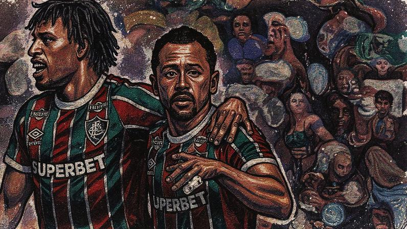 Keno e Lima comemoram gol do Fluminense contra o Atlético-MG (FOTO: LUCAS MERÇON / FLUMINENSE F.C.)