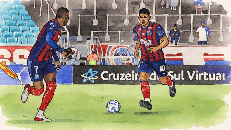 Em partida atrasada do Brasileirão, o Bahia vence o Internacional na Fonte Nova e entra forte na briga por vaga na Libertadores 2026 - Foto: Rafael Rodrigues/EC Bahia