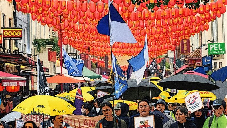 A protest in London last weekend against the proposed building of a new Chinese embassy in Tower Hamlets. Photograph: Joanna Chan/AP