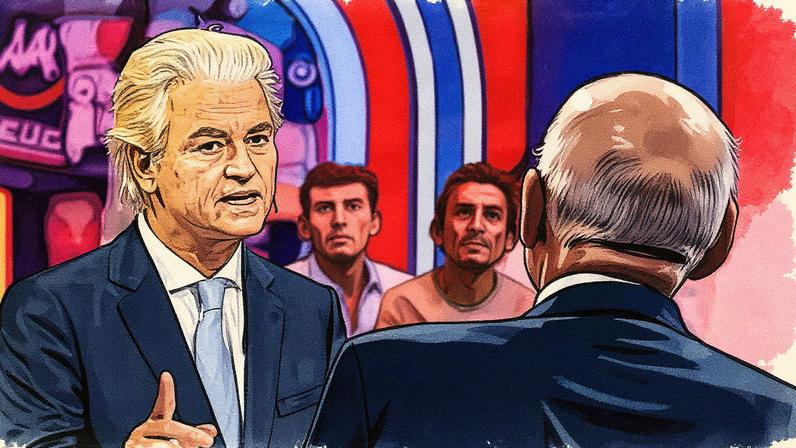 Geert Wilders of the far-right Freedom party (PVV) makes a point during a televised debate for the leading candidates in the run-up to the election.