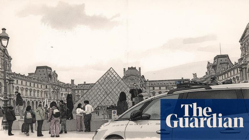 Police stand near the Pyramid at the Louvre in Paris, France, after thieves stole jewellery from one of the museum’s priceless collections.