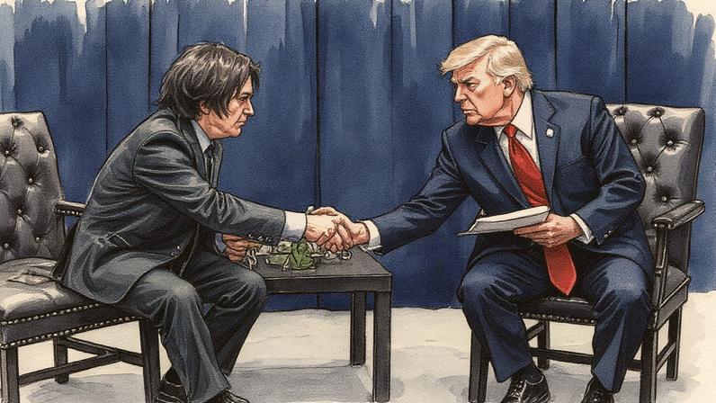 Donald Trump holds a bilateral meeting with Javier Milei in New York City on 23 September. Photograph: Brendan Smialowski/AFP/Getty Images