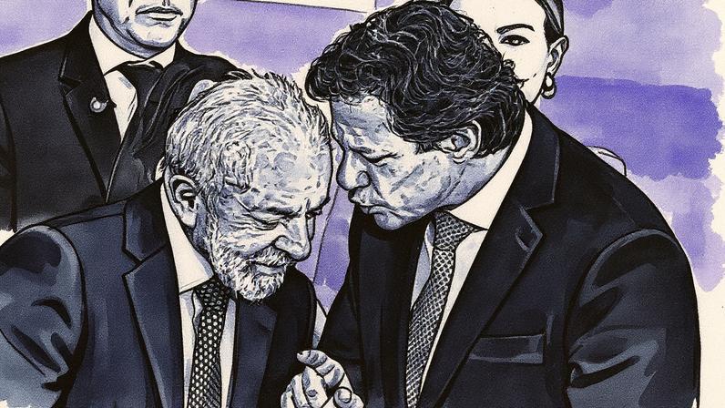 Tensão no tabuleiro político: Lula e Fernando Haddad conversam em evento no Palácio do Planalto. O presidente promoveu uma série de demissões na esplanada após a derrota da MP com a qual Haddad pretendia arrecadar R$ 17 bilhões aos cofres públicos. (Foto: Andre Borges/EFE)