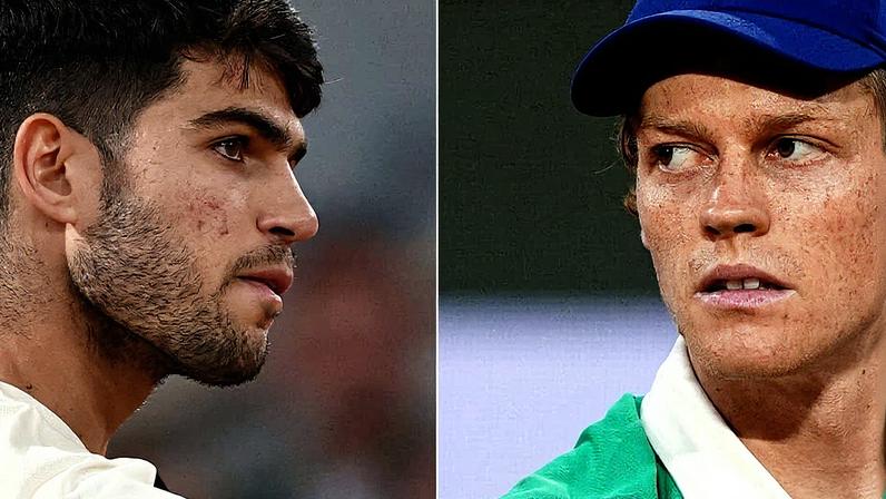 Alcaraz e Sinner decidem um Grand Slam pela primeira vez (Foto: Thibaud MORITZ e Dimitar DILKOFF / AFP)