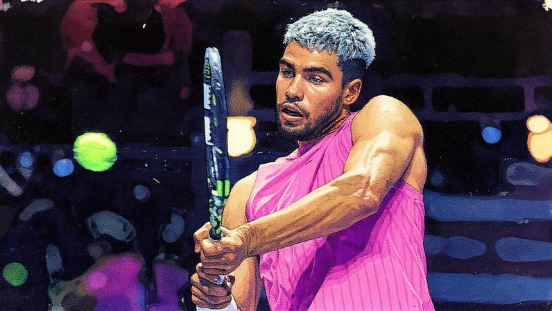 Carlos Alcaraz enfrenta Taylor Fritz no Six Kings Slam (Foto: Fayez Nureldine / AFP)