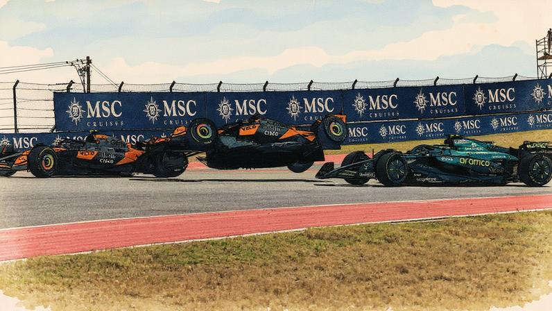 Batida entre Piastri e Norris no GP dos EUA de F1 (Foto: Jim Watson / AFP)