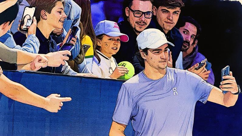 João Fonseca posa com fãs após a vitória na semifinal do ATP 500 da Basileia (Foto: Fabrice COFFRINI/AFP)