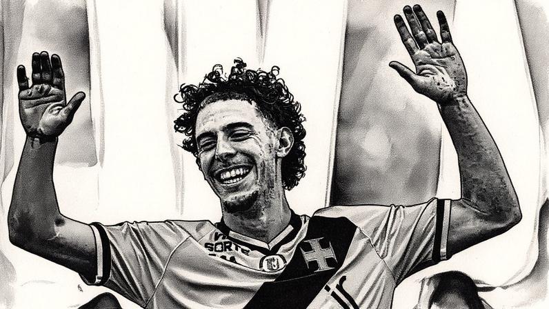 Nuno Moreira comemora gol do Vasco contra o Vitória (Foto: Thiago Ribeiro/AGIF)