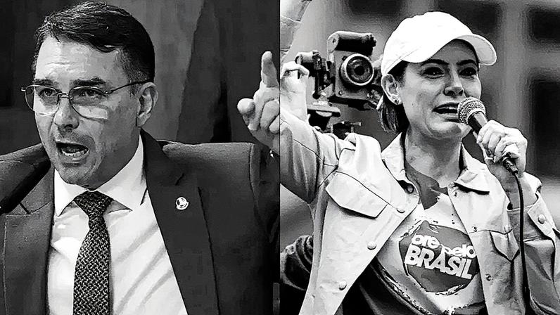 Enquanto Flávio Bolsonaro possui mais menções como "não votaria de jeito nenhum", Michelle lidera, dentre possíveis substitutos de Bolsonaro, na resposta "com certeza votaria". (Foto: Lula Marques/Agência Brasil; Sebastião Moreira/EFE;)