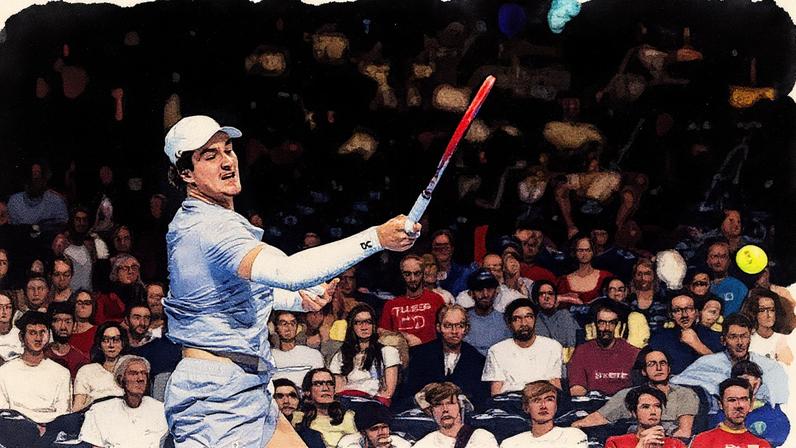 João Fonseca na derrota na estreia do ATP 250 de Bruxelas, na Bélgica (Divulgação)