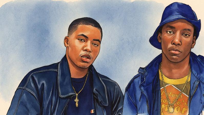 Rappers Nas and Big L appear in a portrait taken on November 10, 1994 in New York City