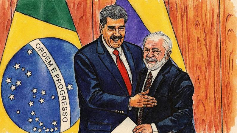 Alinhamento: Nicolás Maduro e presidente Lula (PT), em visita do ditador venezuelano ao Brasil. Maduro é acusado pelos Estados Unidos de chefiar cartel de narcotráfico com impacto internacional.