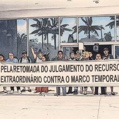 Indígenas protestam no STF pela derrubada do Marco Temporal
